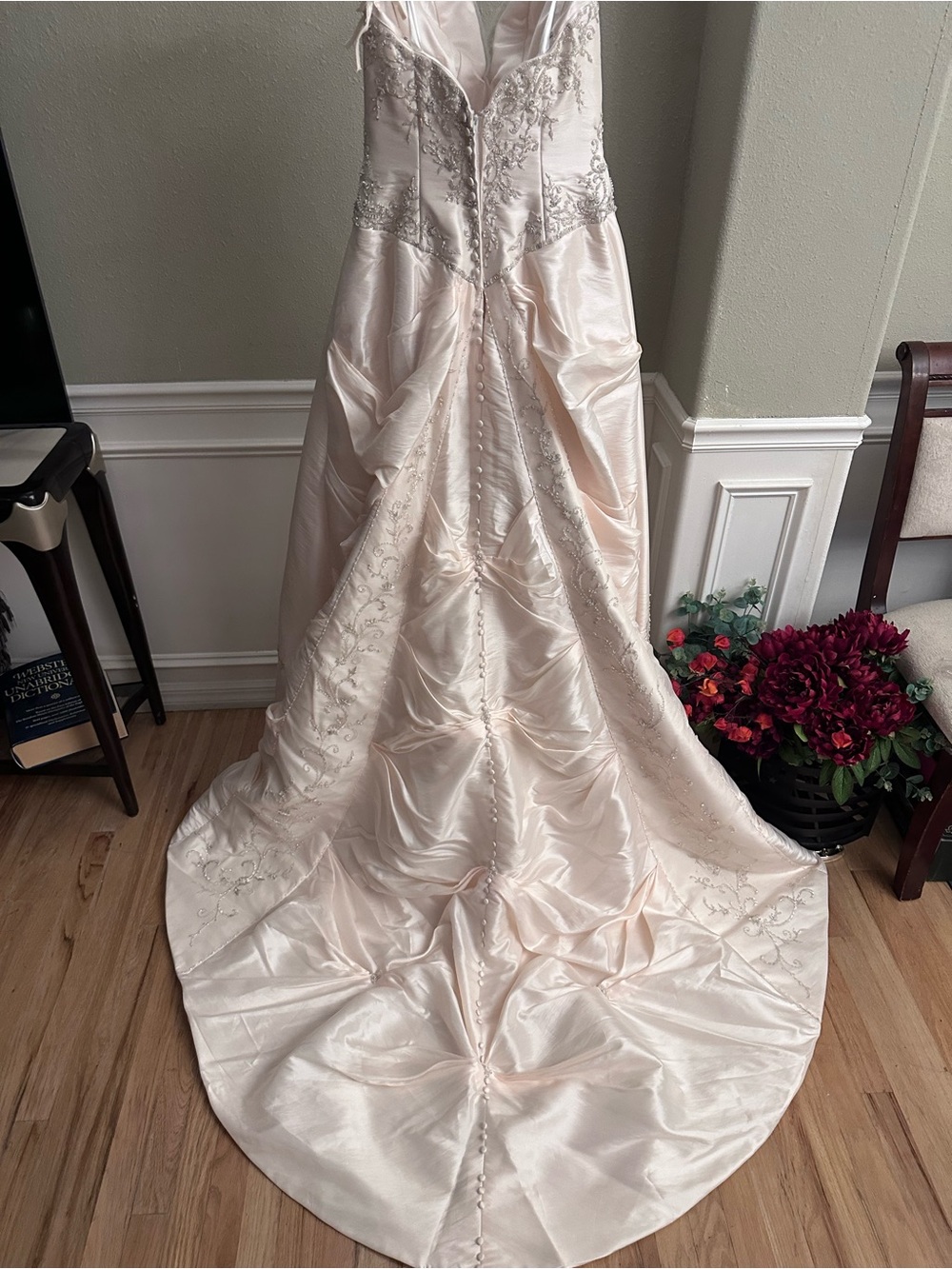 Allure Blush Ivory Satin Embroidered Maxi Skirt